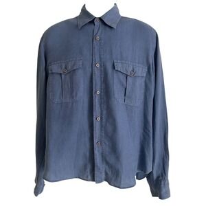 Vilebrequin Mens Shirt Blue 100% Linen Long Sleeve Button Button Flap Pockets‎ M